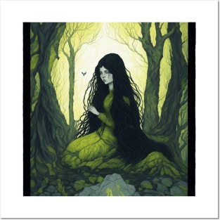 Card featuring a girl with long black hair Posters and Art